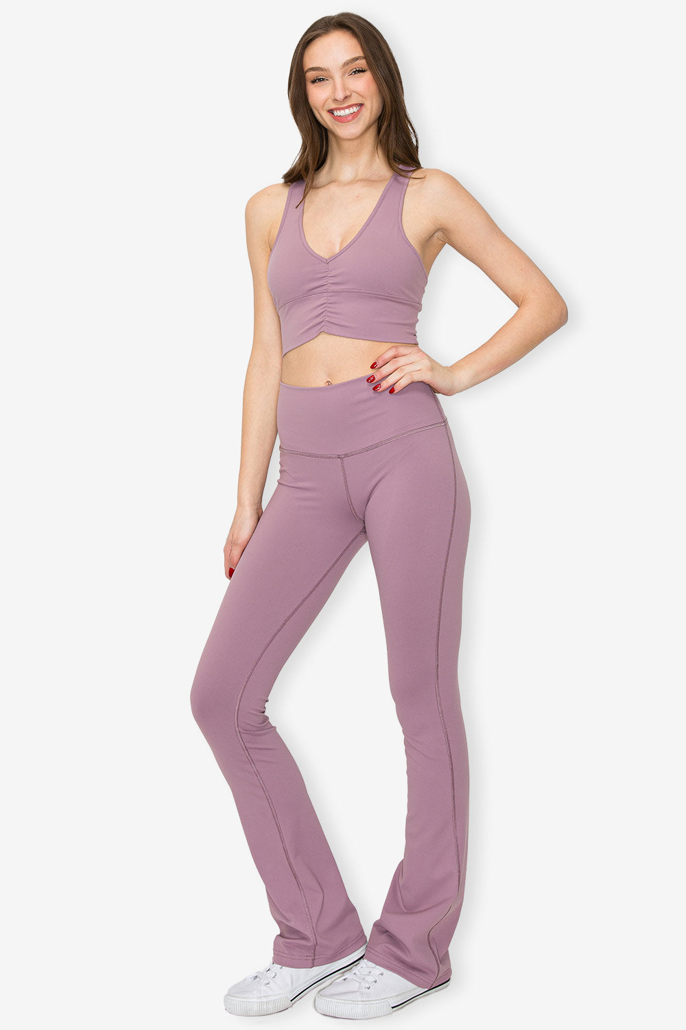 Flare Leggings - Ube Lavender - full body 3/4 view