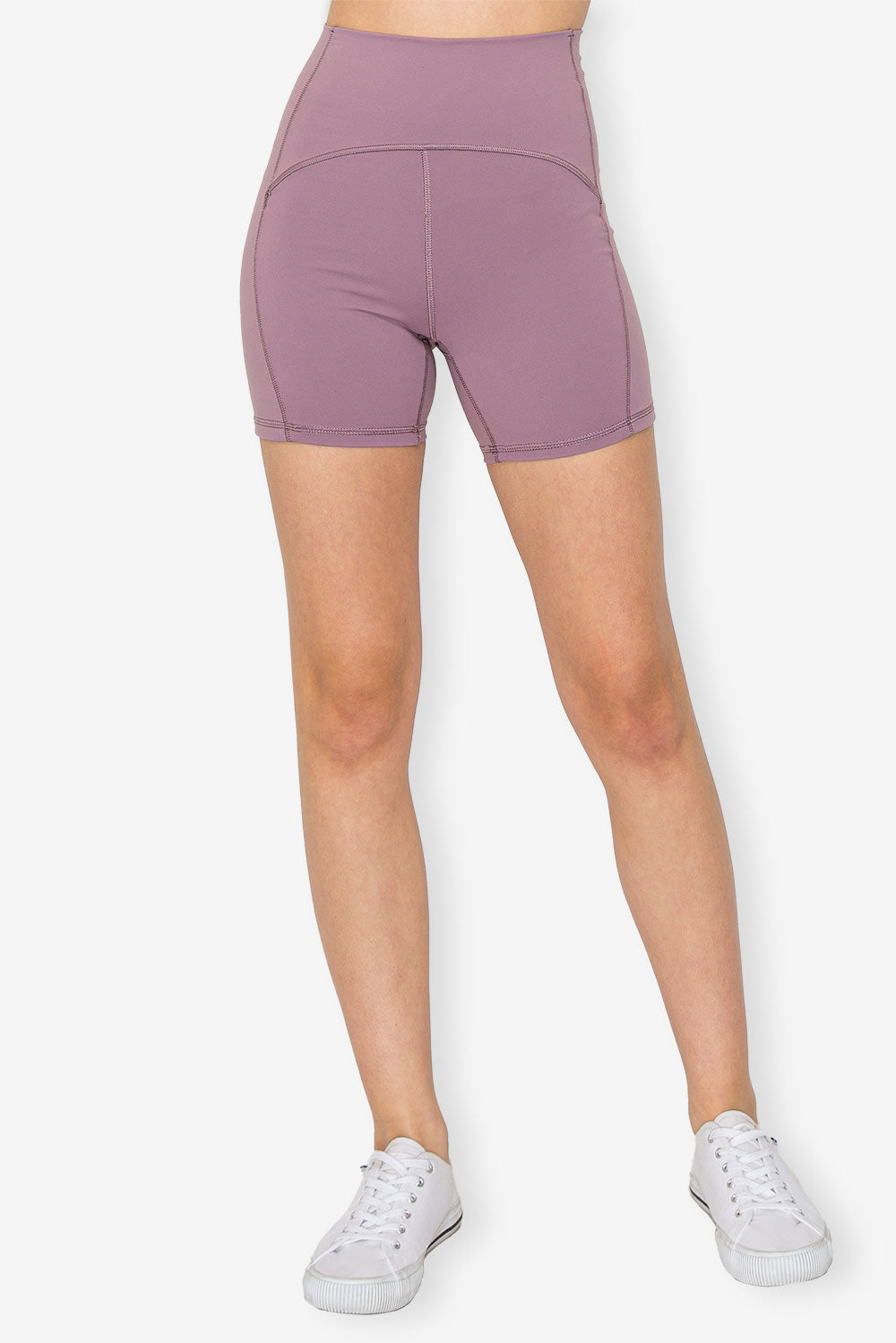 High Waist Bike Shorts - Four Way Stretch - Ube Lavender - front