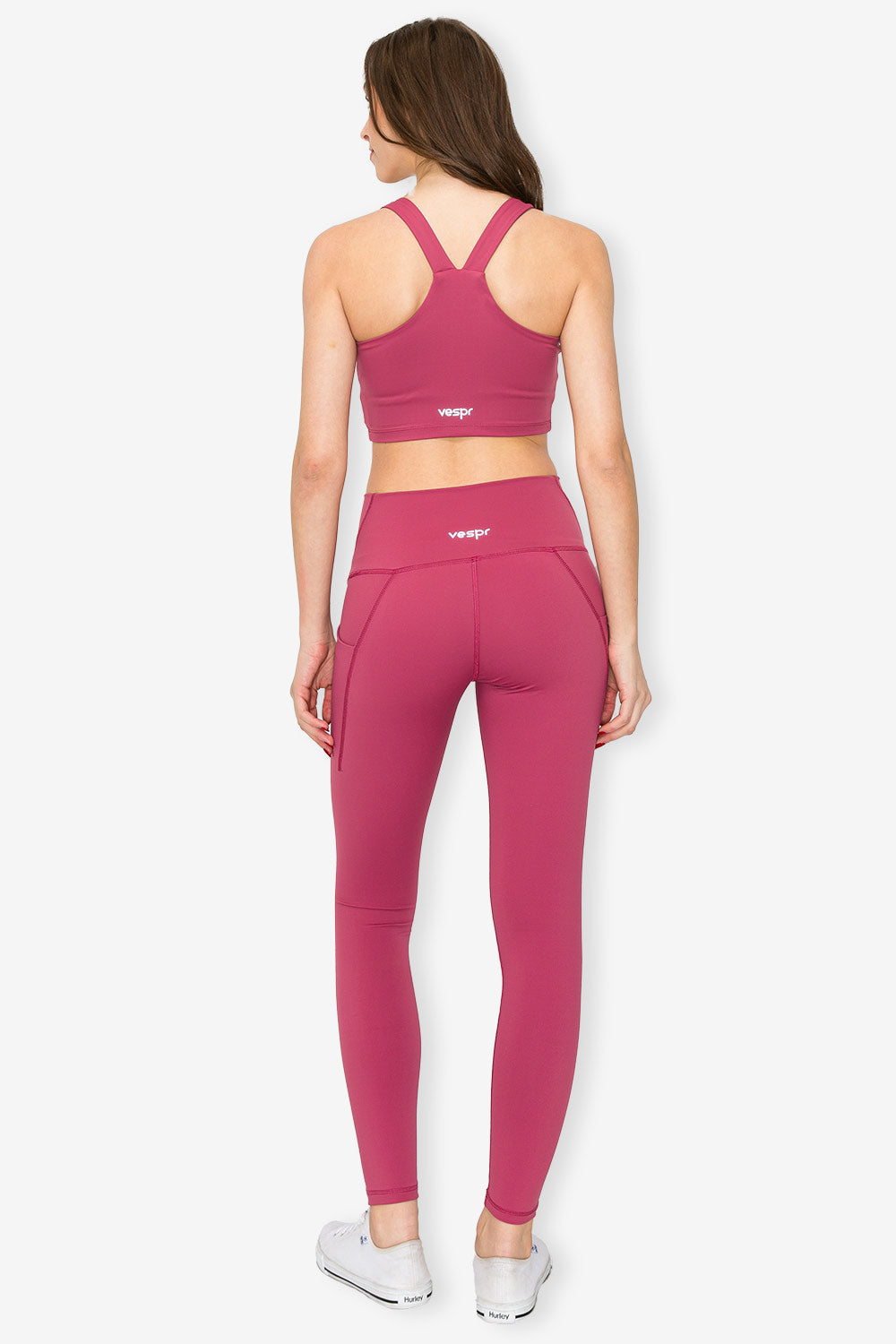 Yoga Legging - Pet Hair Resistant - Cranberry Red - full body back
