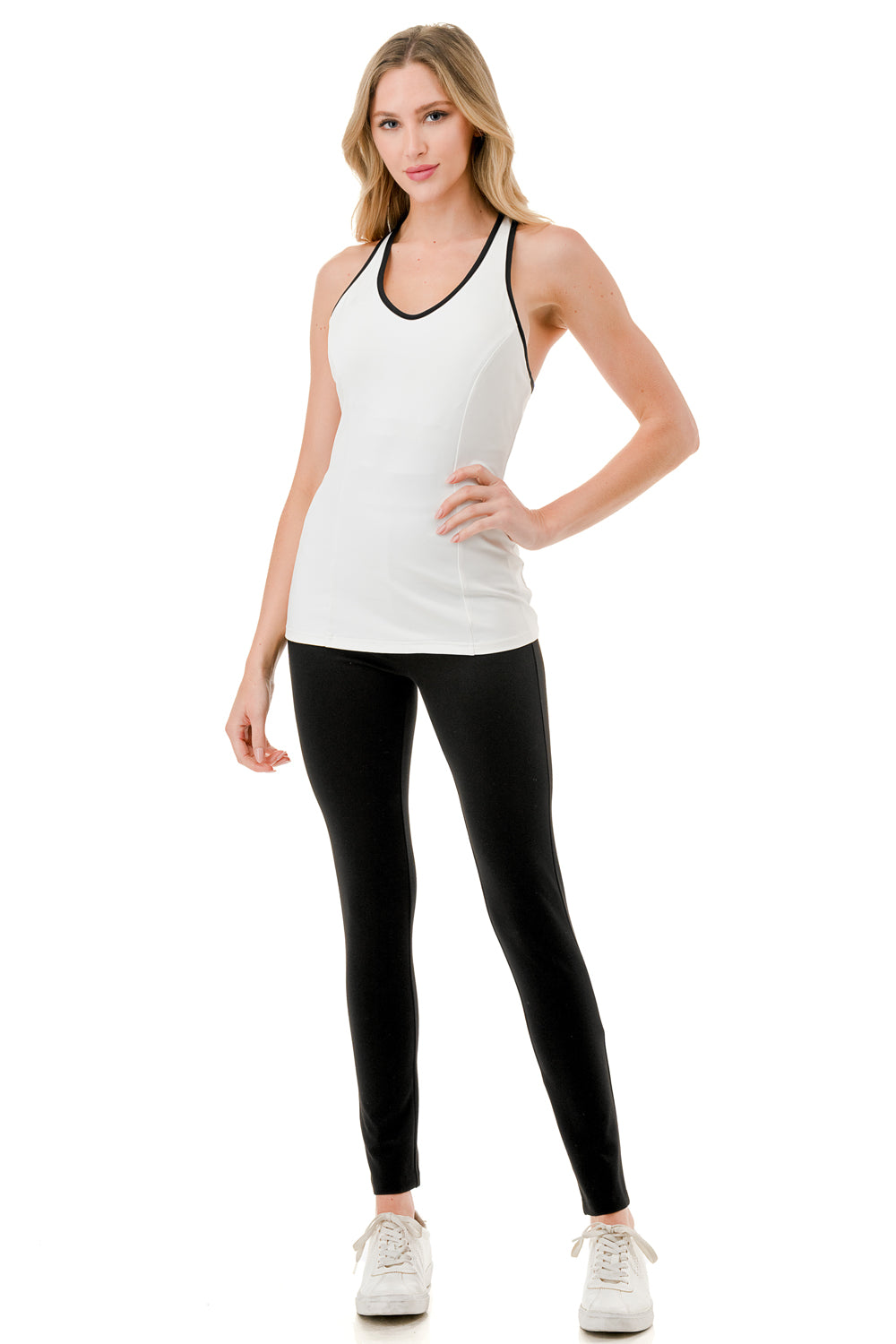 VESPR High Waist Ponti Pants with Top Stitch Detail FULL