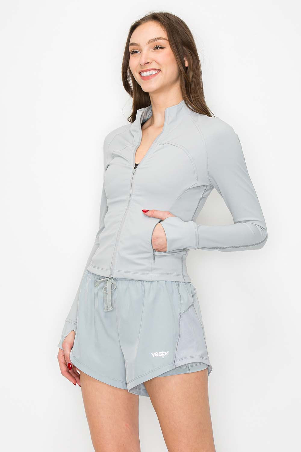 Contour Running Jacket - Smooth Silver - angle