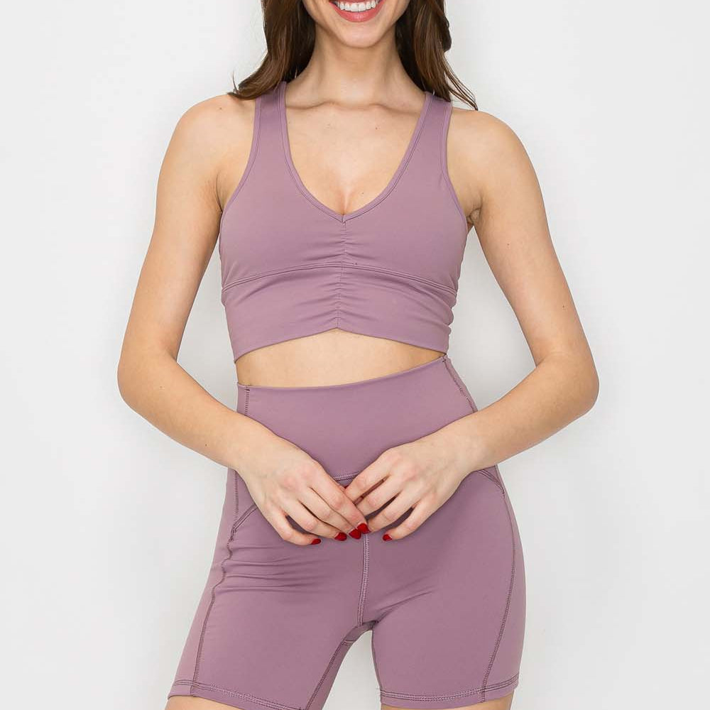 Ruched Bra Top - Medium Support - Ube Lavender - full body front