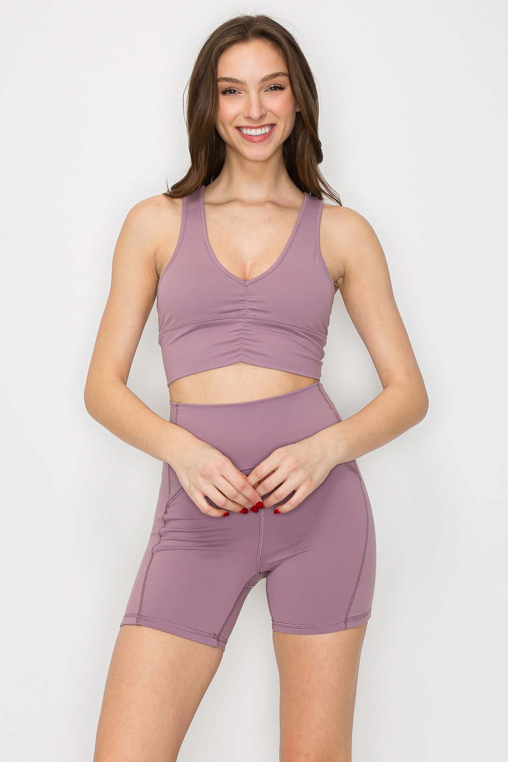Ruched Bra Top - Medium Support - Ube Lavender - full body front