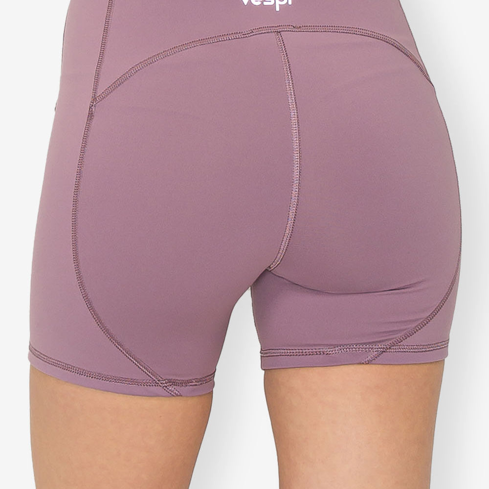 High Waist Bike Shorts - Four Way Stretch - Ube Lavender - back