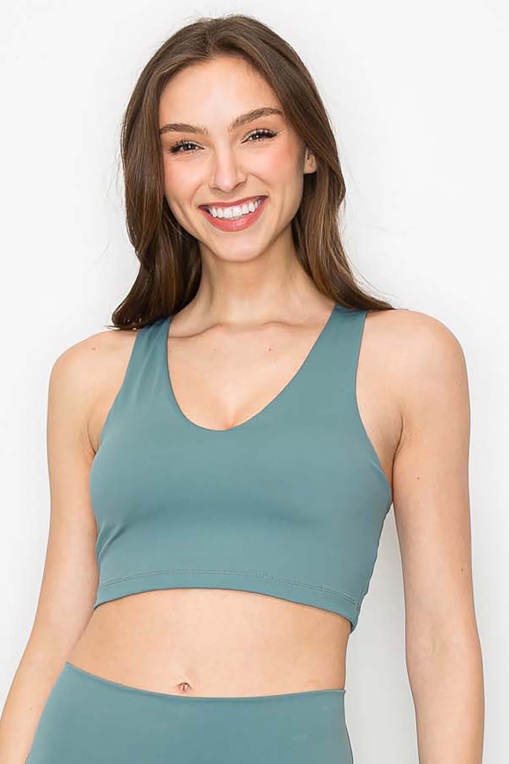 Full Support Yoga Bra Top - Forest Teal blue - front