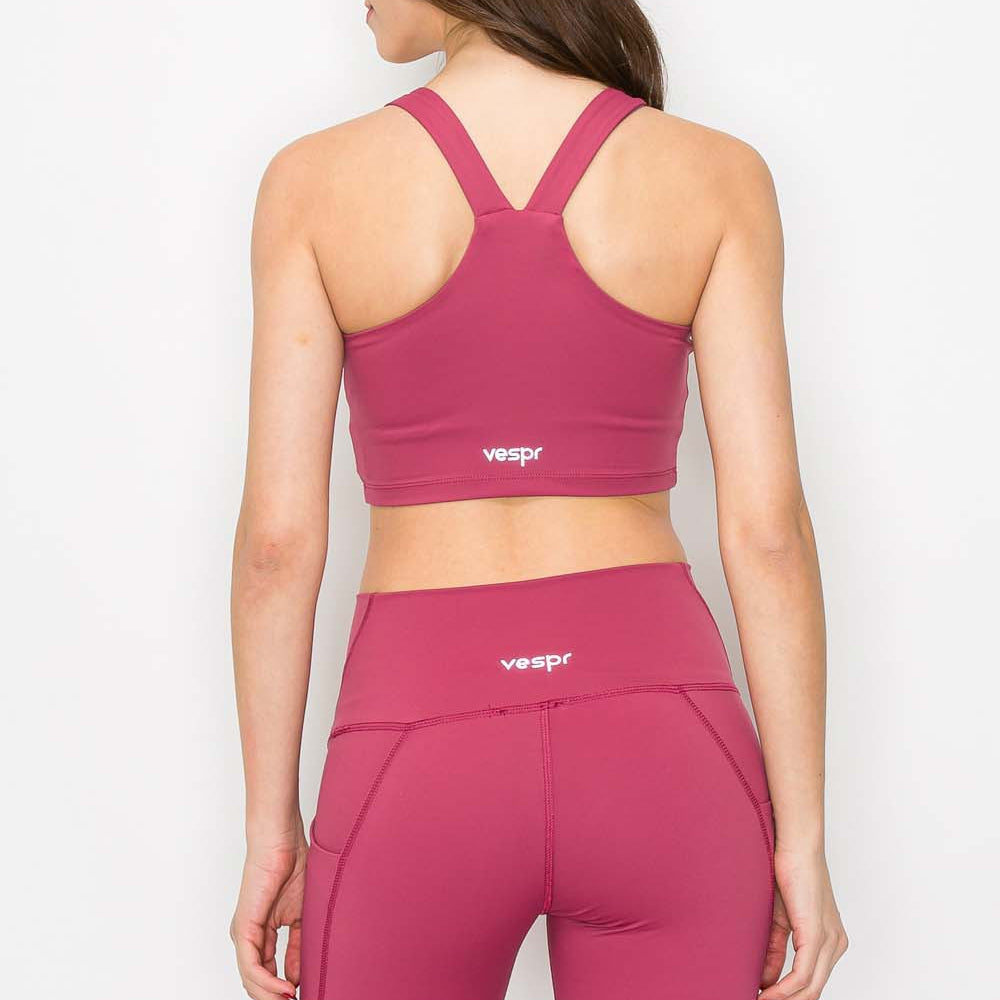 Full Support Yoga Bra Top - Cranberry Red - back