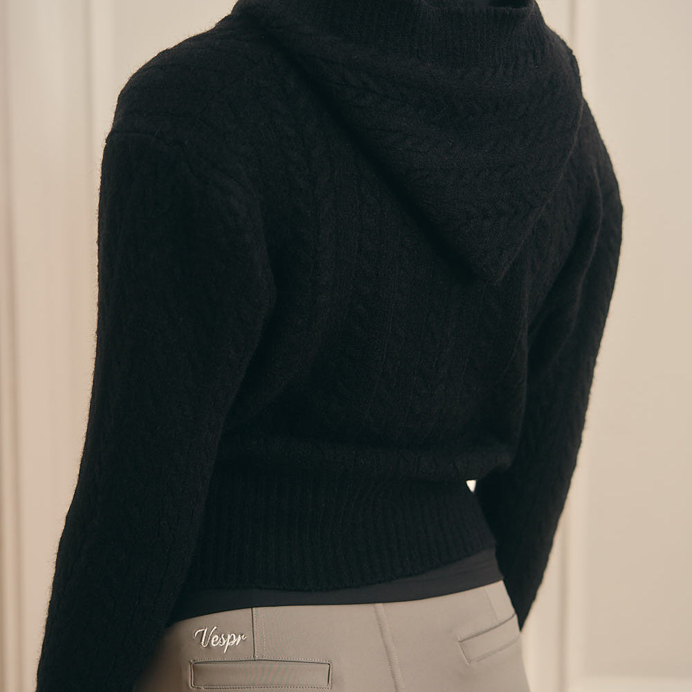 
                      
                        Cable Knit Two-Way Zipper Front Hooded Cardigan
                      
                    