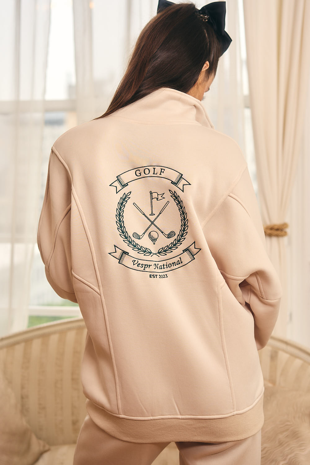 Fleece Oversized Full Zip O-Neck Sweatshirt with Side Pockets