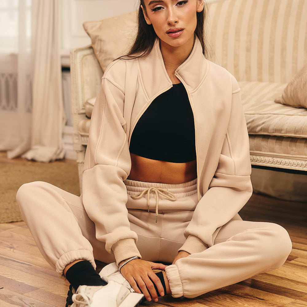 
                      
                        Fleece Oversized Full Zip O-Neck Sweatshirt with Side Pockets
                      
                    