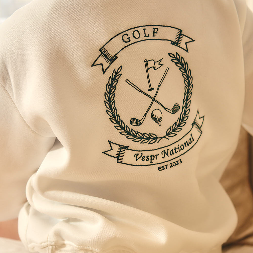 
                      
                        3/4 Zip Pullover Sweater with Vespr Golf Crest Embroidery
                      
                    