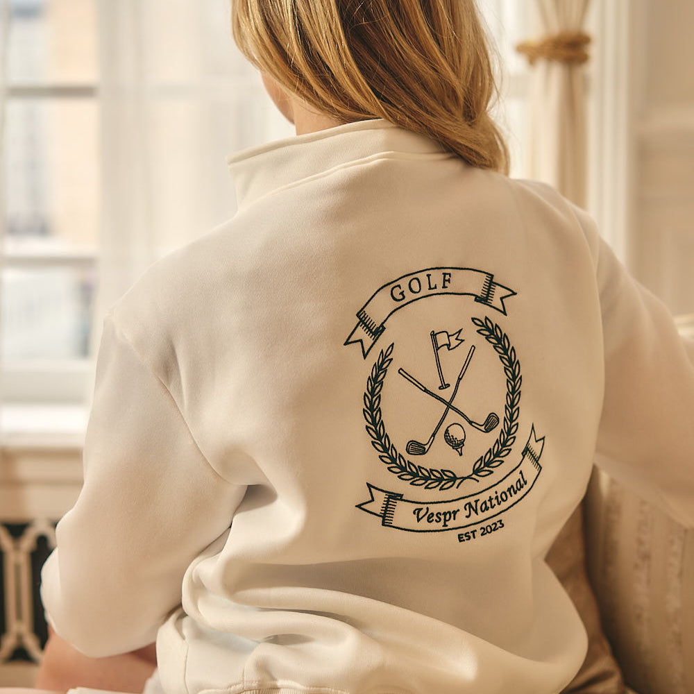 
                      
                        3/4 Zip Pullover Sweater with Vespr Golf Crest Embroidery
                      
                    