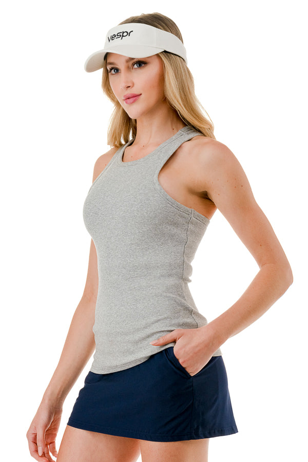 VESPR Ribbed Racerback Tank with Built-In Bra ANGLE